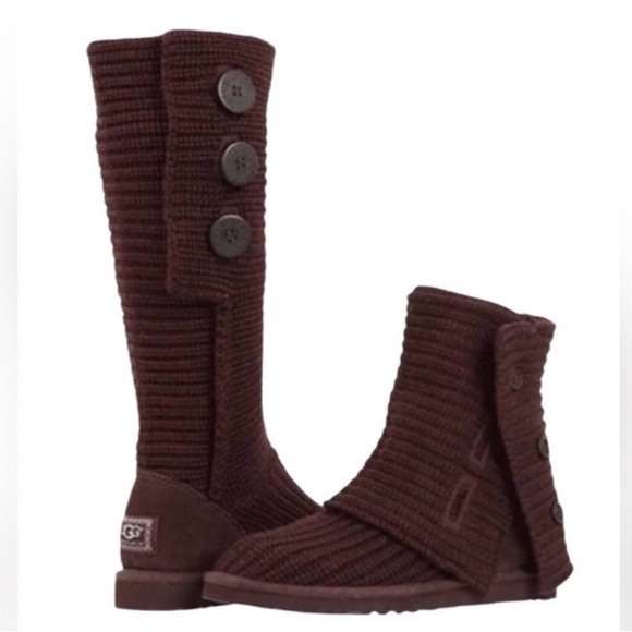 UGG CLASSIC CARDY SWEATER KNIT BOOTS IN BROWN - Picture 2 of 15
